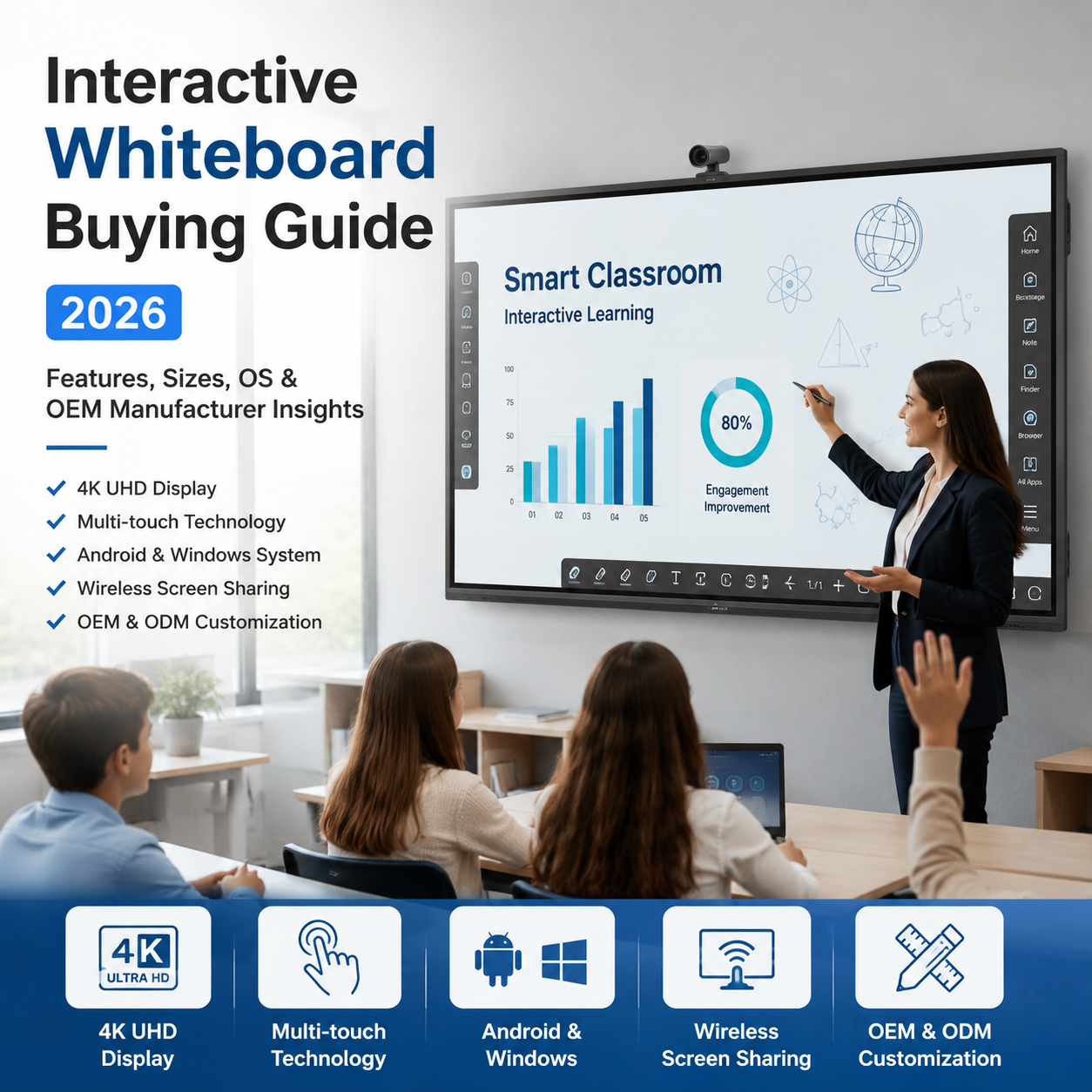 Interactive Whiteboard Buying Guide 2026: Features, Sizes, OS & OEM Manufacturer Insights