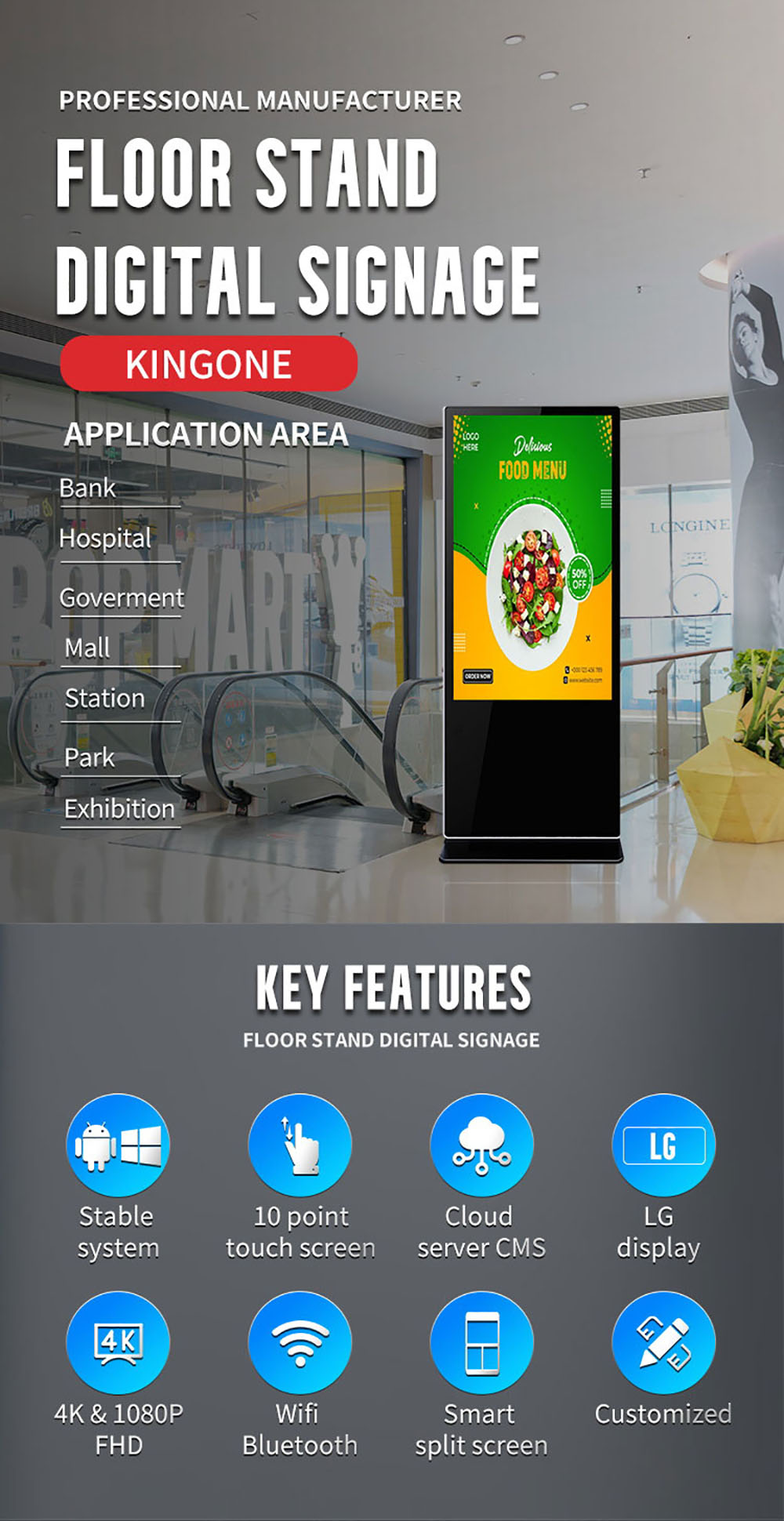 New Arrival 43 55 Inch Indoor Digital Signage Board Floor Stand Advertising Screen Lcd Display(图1)